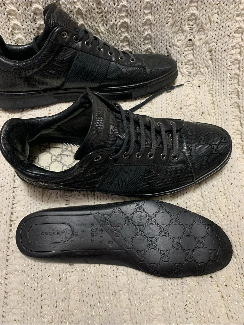 GUCCI GG GUCCISSIMA LOW MEN’S BLACK  LUXURY LEATHER SNEAKERS SIZE 11